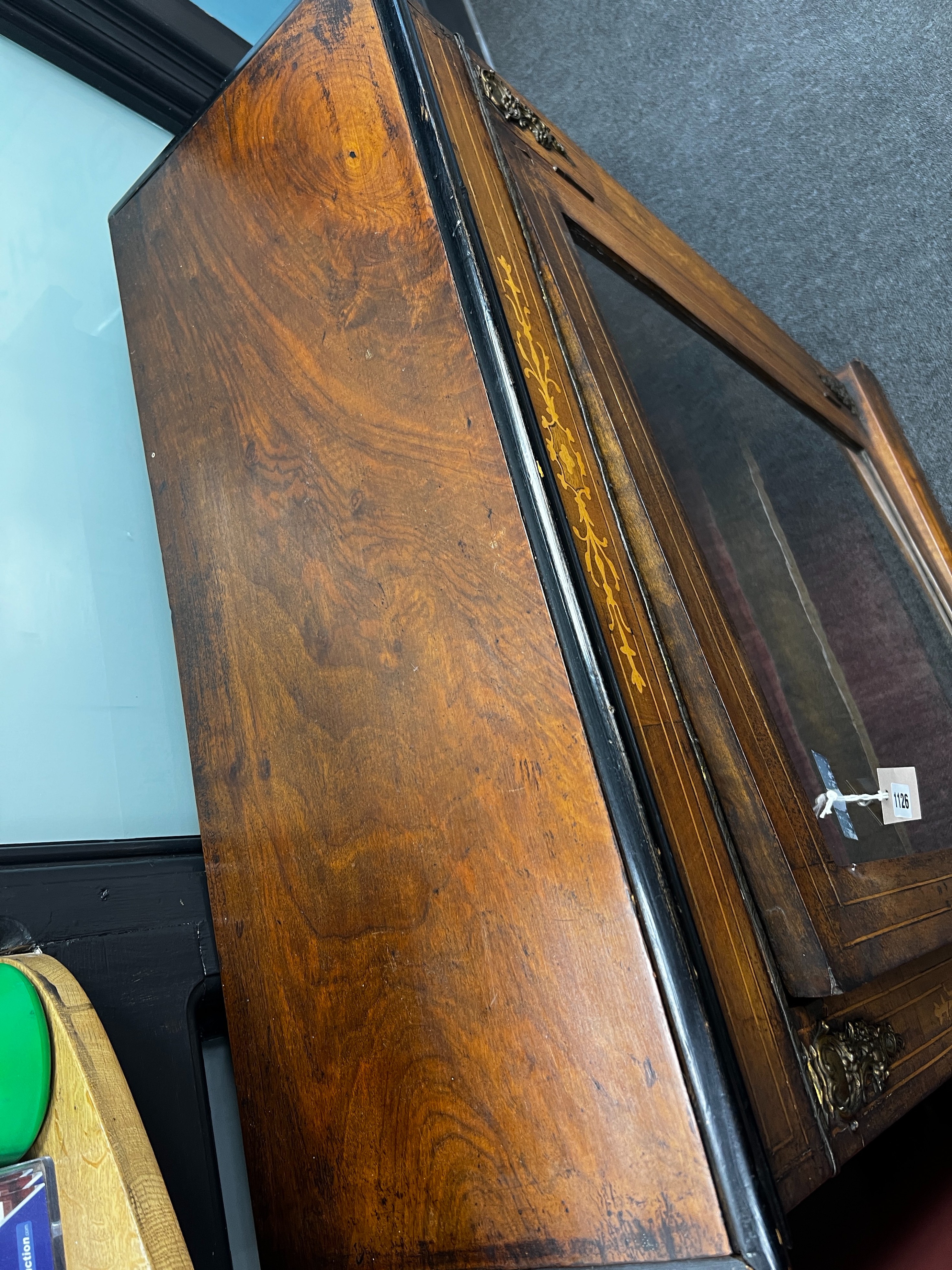 A Victorian gilt metal mounted walnut pier cabinet, width 75cm, depth 29cm, height 97cm